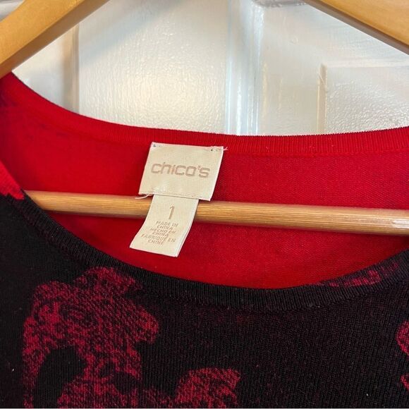 Chico's Red and Black Floral Sweater Top - Picture 3 of 6